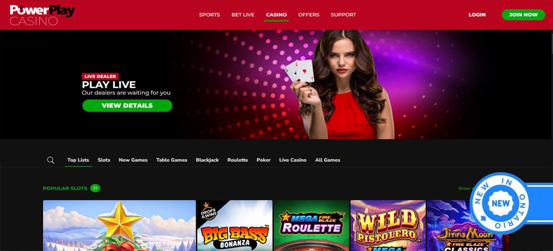 Screenshot of the PowerPlay Casino main page