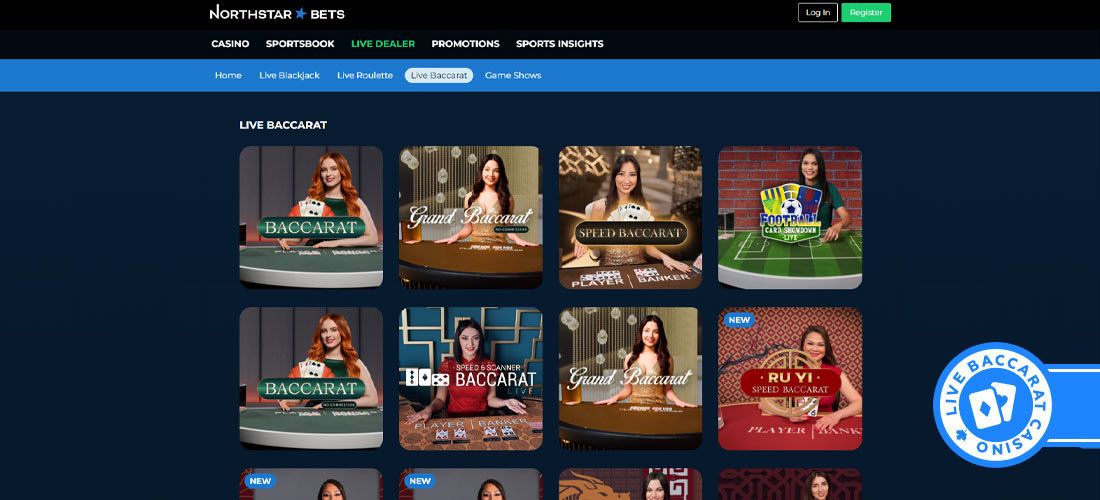 Screenshot of the Northstar Bets Casino Live Baccarat page