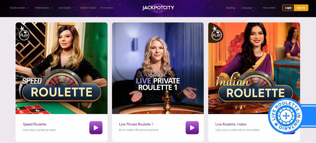 Screenshot of the JackpotCity Casino Live Roulette page