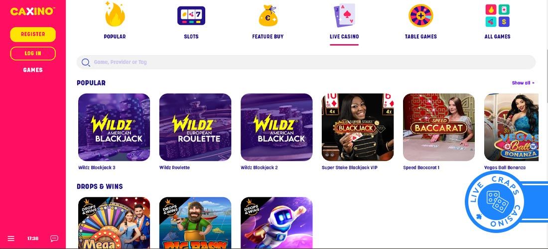 Caxino Casino Live Games Page