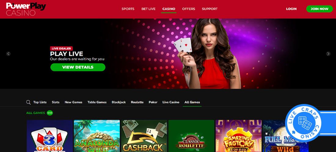 Powerplay Casino Live Games page