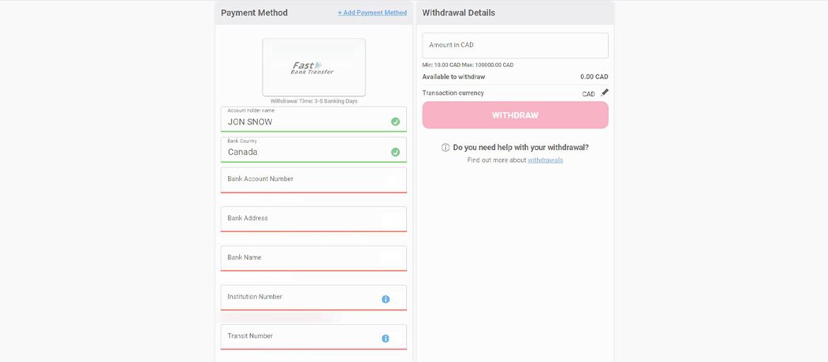 How to Make a Withdrawal with Bank Transer? - Step 3