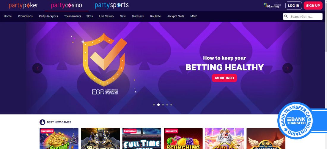 Screenshot of the Party Casino main page