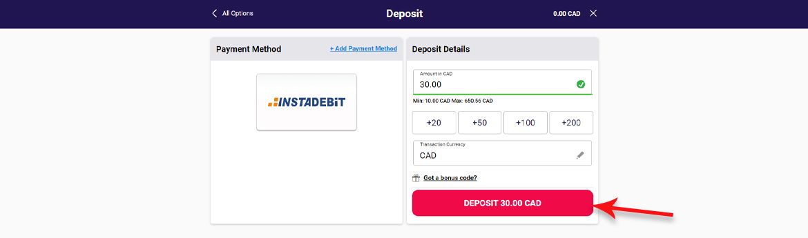 How to Make a Deposit Using Instadebit? - Step 2