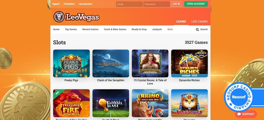 Screenshot of the LeoVegas casino main page