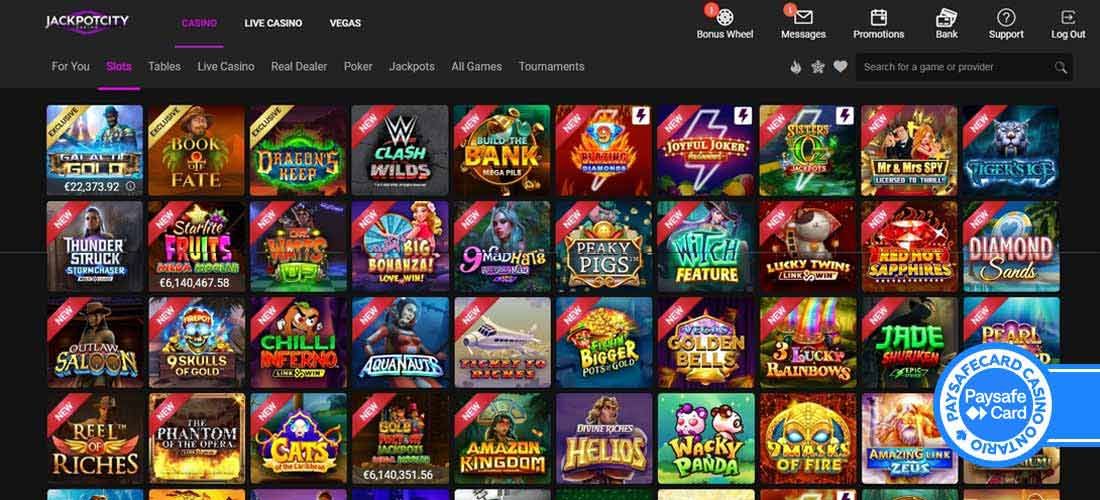 Screenshot of the Jackpotcity Casino games page