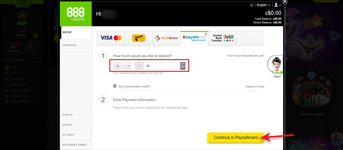 How to Make a Deposit Using Paysafecard? - Step 4