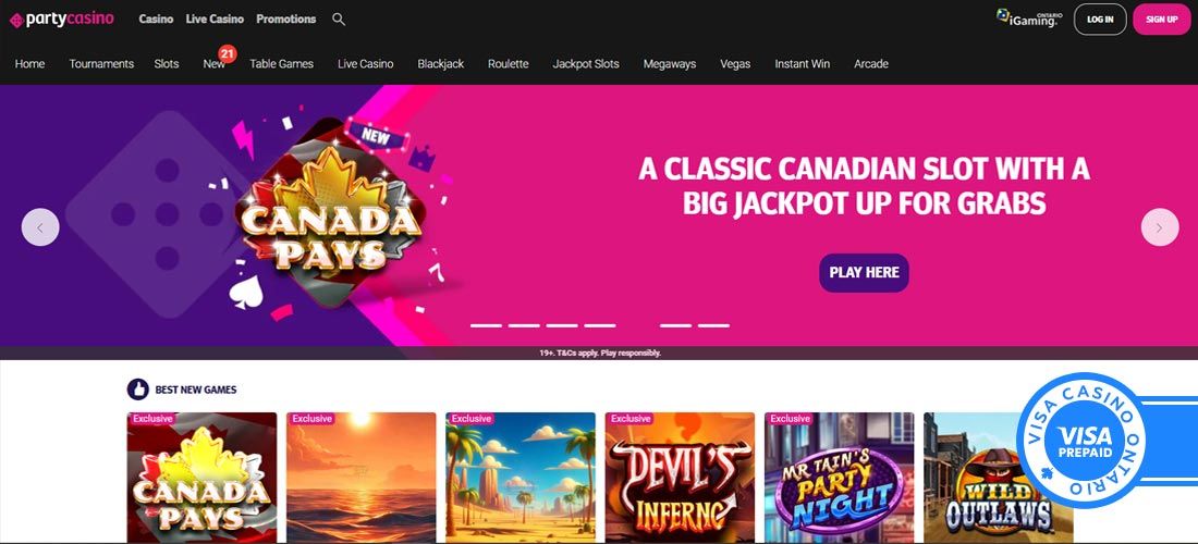 Screenshot of the Party Casino main page